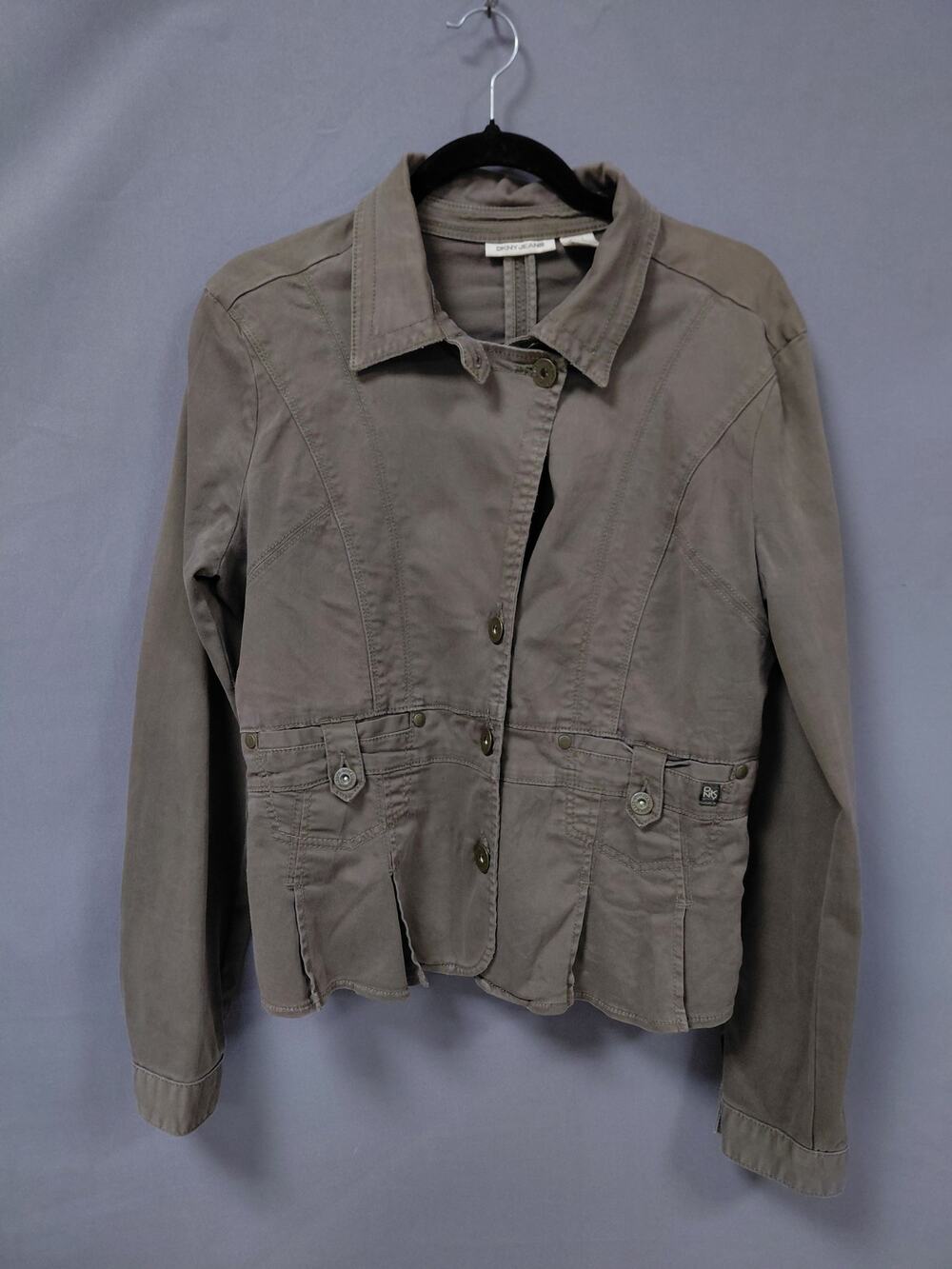 Dkny Jeans Brown Pocket Stretch Button Front Utility Jacket Women Size L